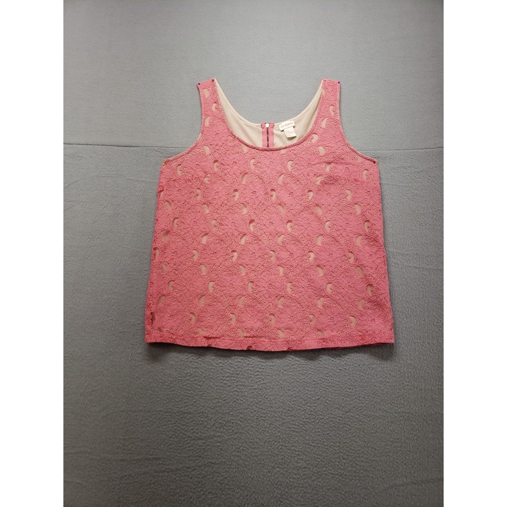 H&M Women Tank Top M Pink Lace Sleeveless Back Zip Scoop Neck Elegant Chic Wear
